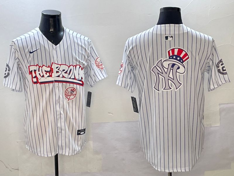 Men New York Yankees Blank White Stripe four generations Joint Name 2025 Nike MLB Jersey style 12